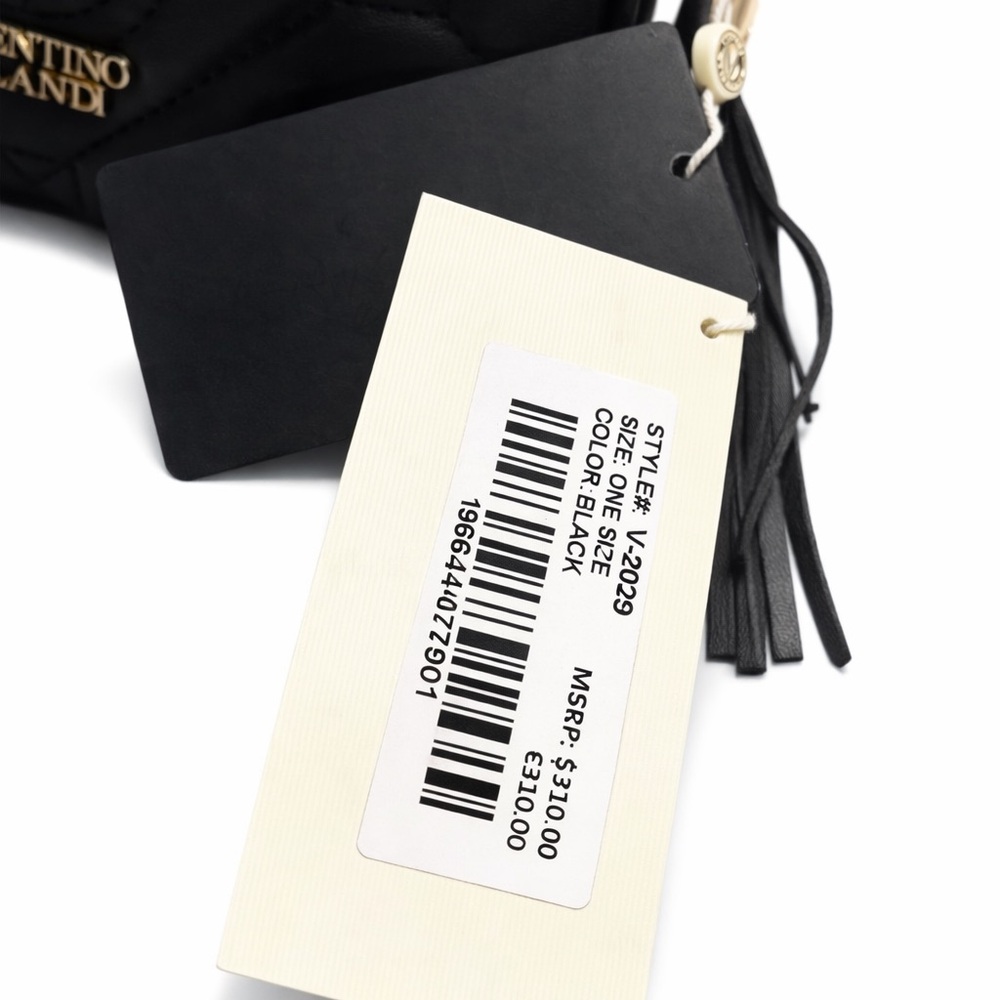 Valentino Orlandi Quilted Black Crossbody Bag with Gold Accents, free wallet - Picture 3 of 5
